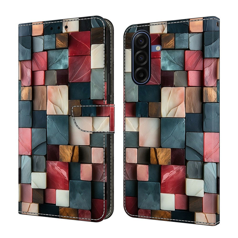 Samsung Galaxy A57 EIDERWOOD Kunstlæder Flipcover m. Indbygget Kortholder & Standerfunktion - Farverige Firkanter