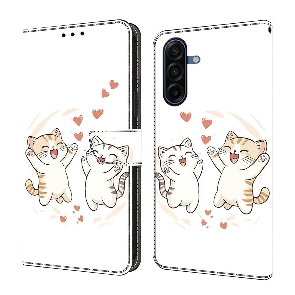 Samsung Galaxy A57 EIDERWOOD Kunstlæder Flipcover m. Indbygget Kortholder & Standerfunktion - Katte & Hjerter
