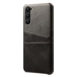 Samsung Galaxy S23 Stof / Læder Bagside Cover m. Dobbelt Kortholder - Sort