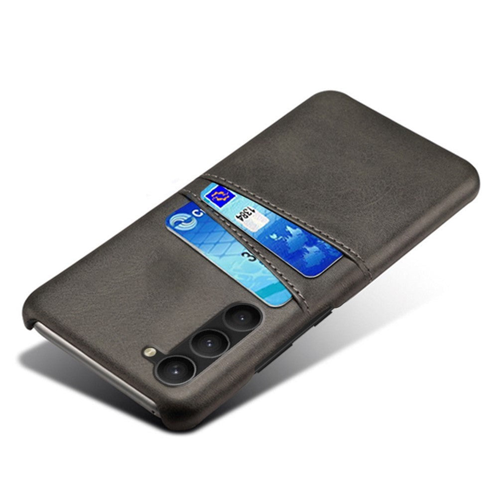 Samsung Galaxy S23 Stof / Læder Bagside Cover m. Dobbelt Kortholder - Sort