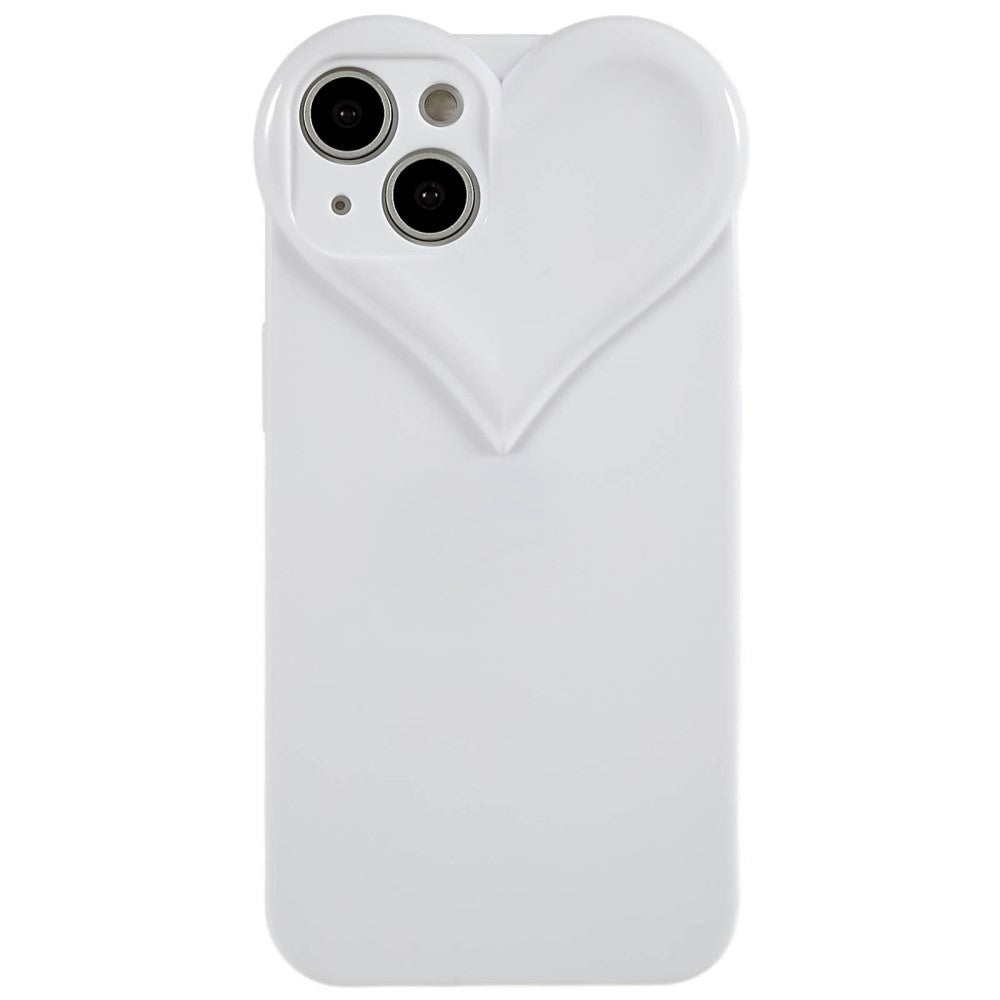 iPhone 14 3D Plastik Cover Fleksibelt m. Hjerte - Hvid