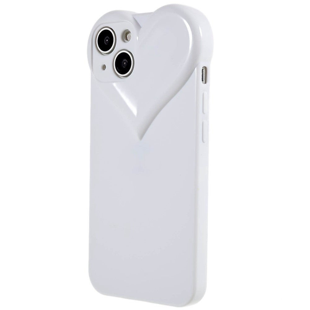 iPhone 14 3D Plastik Cover Fleksibelt m. Hjerte - Hvid