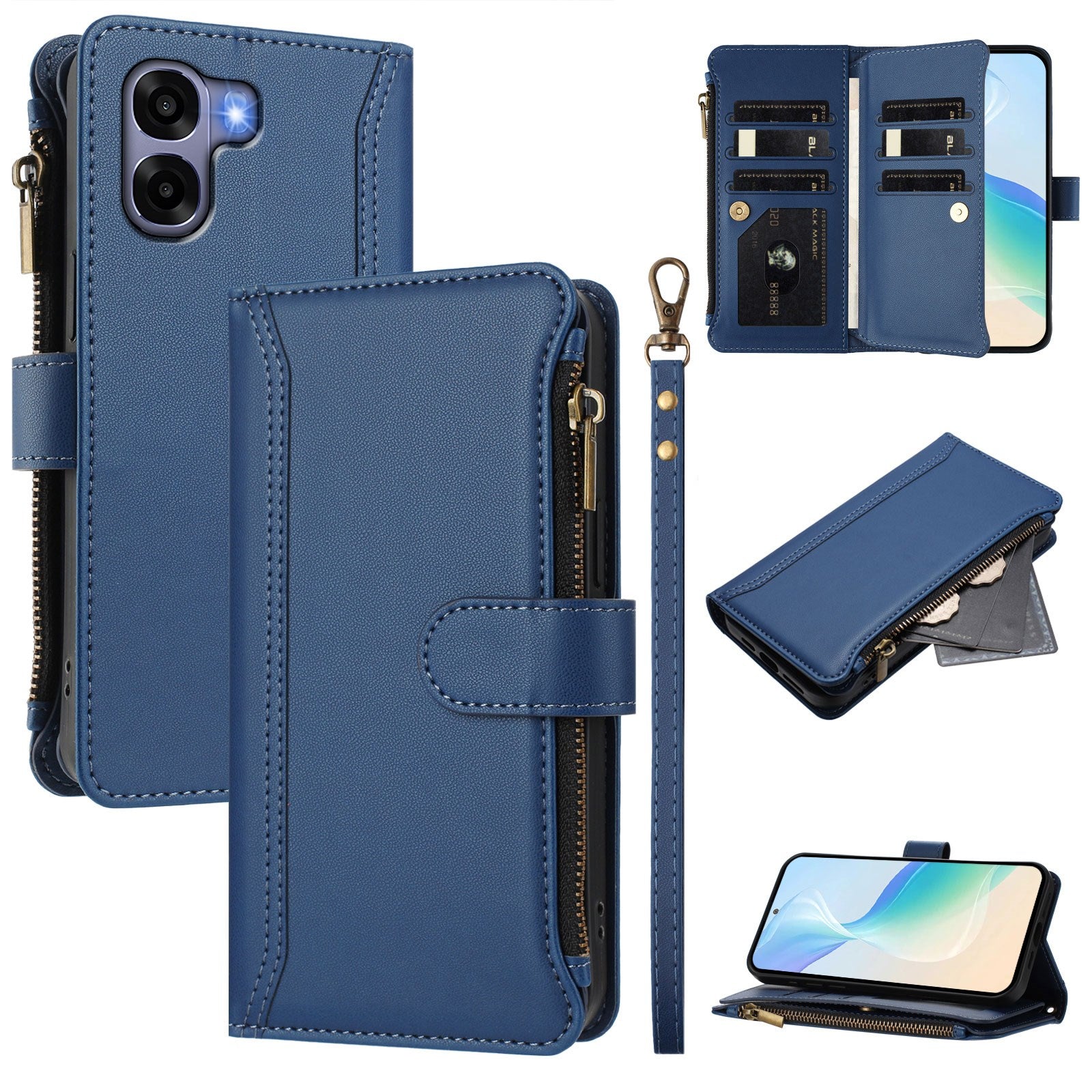 OPPO A6x EIDERWOOD Flip Cover i Kunstlæder - 9 x Kortholder - Lynlåslomme - Blå