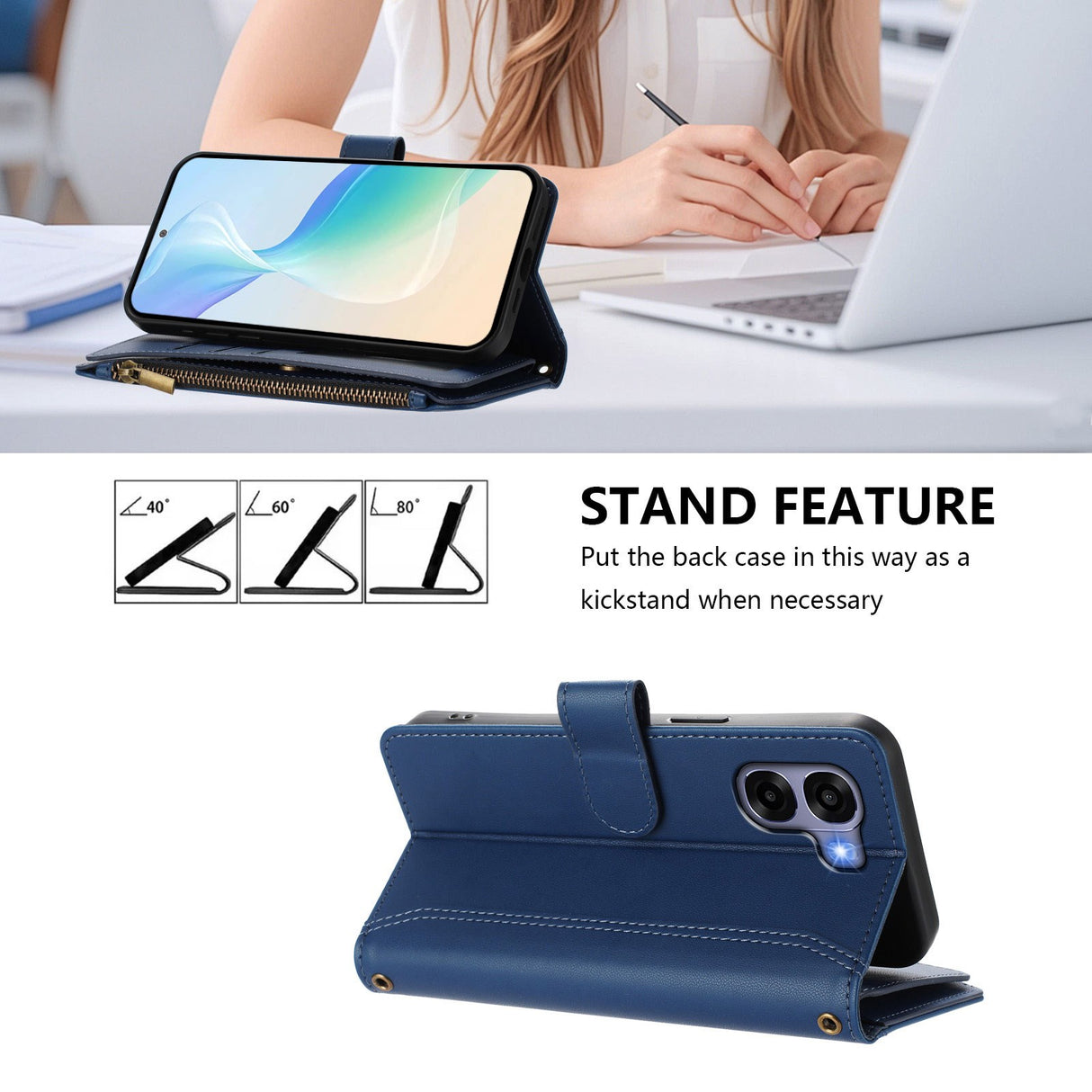 OPPO A6x EIDERWOOD Flip Cover i Kunstlæder - 9 x Kortholder - Lynlåslomme - Blå