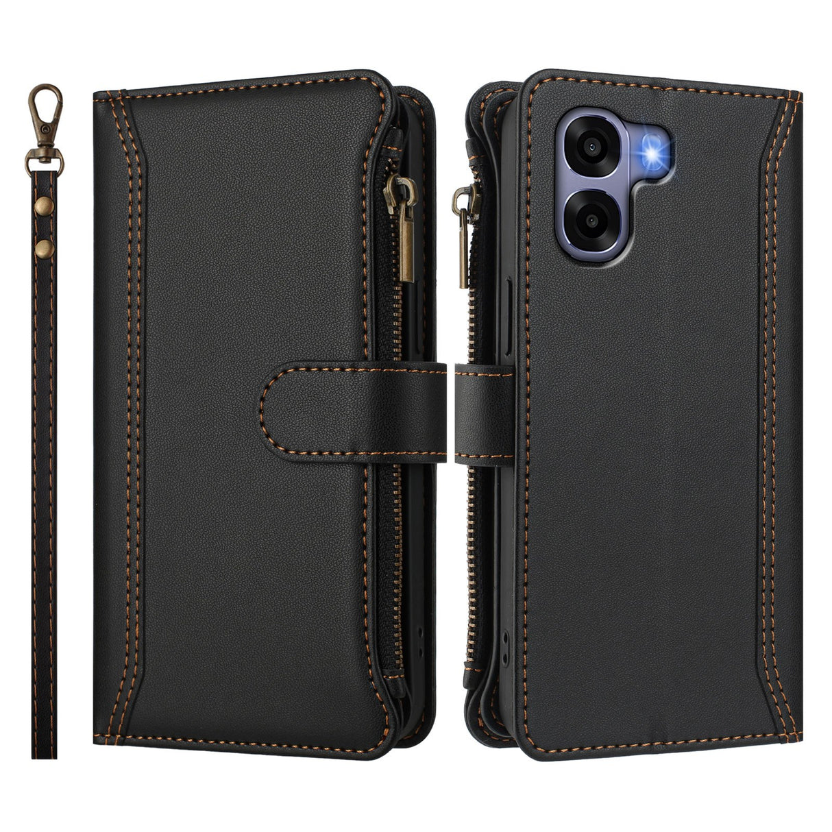 OPPO A6x EIDERWOOD Flip Cover i Kunstlæder - 9 x Kortholder - Lynlåslomme - Sort