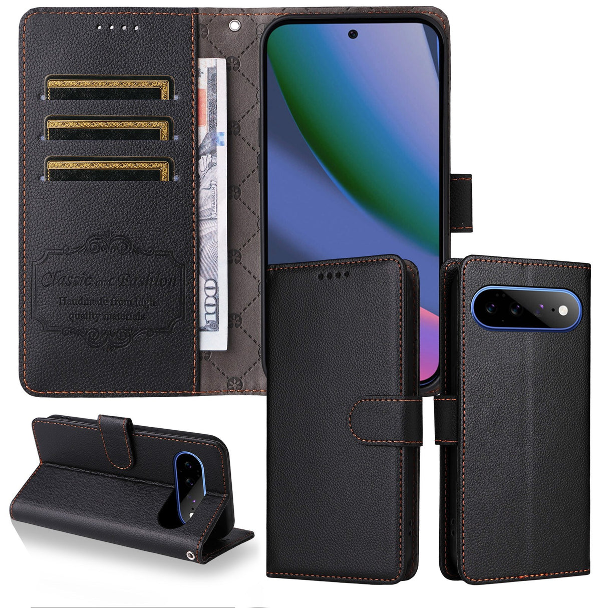 EIDERWOOD Google Pixel 11 Pro XL Flipcover inkl. Kortholder & Håndledsrem - Sort