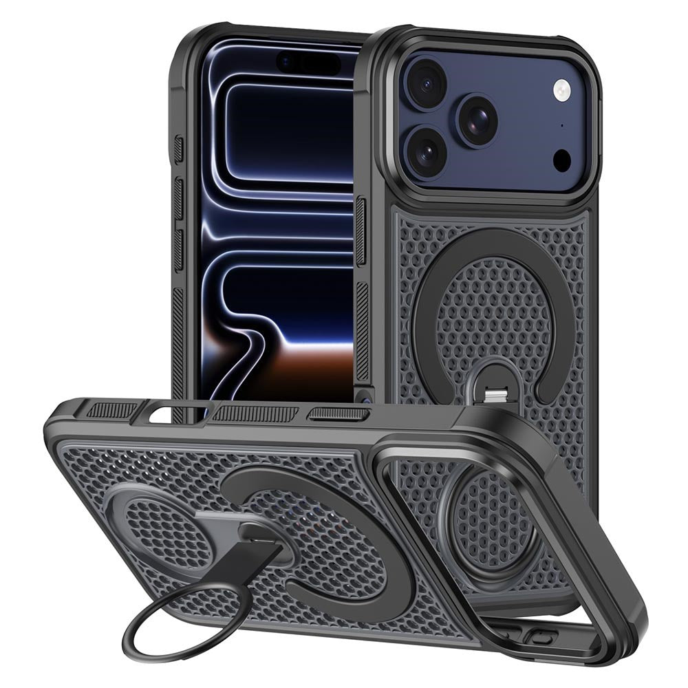 iPhone 17 Pro Max EIDERWOOD Mobilcover m. Varmeafledning & 360° Roterende Kickstand - MagSafe Kompatibel - Sort