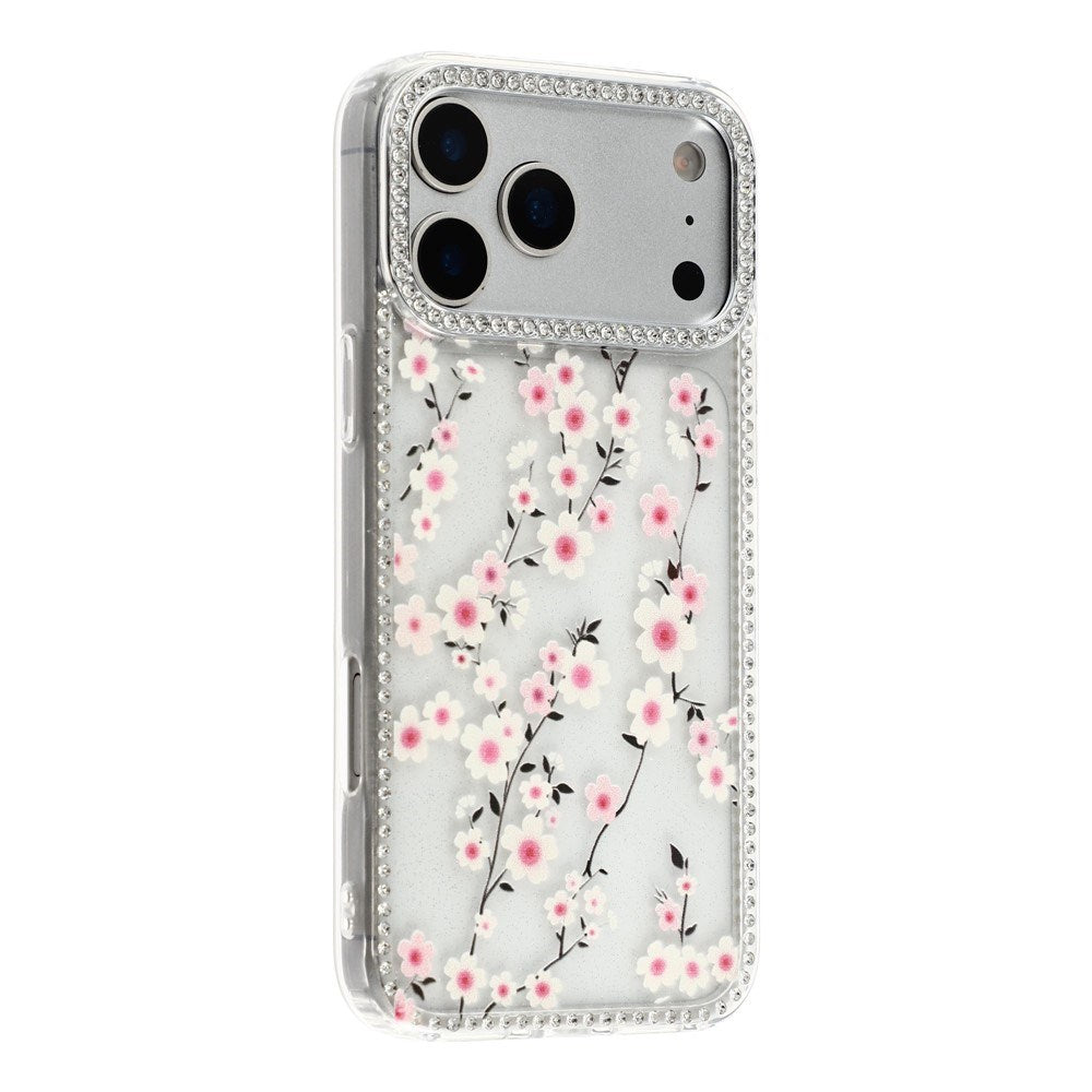 iPhone 17 Pro Max EIDERWOOD Hybrid Mobilcover m. Rhinsten & Blomsterdesign - Gennemsigtig / Kirsebærblomster