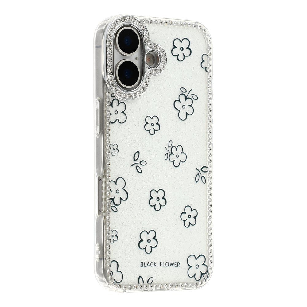 iPhone 17 EIDERWOOD Hybrid Mobilcover m. Rhinsten & Blomsterdesign - Hvid / Blomster