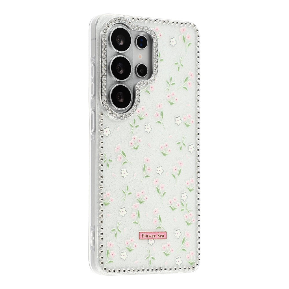 Samsung Galaxy S26 Ultra EIDERWOOD Hybrid Mobilcover m. Rhinsten & Blomsterdesign - Hvid / Forårsblomster