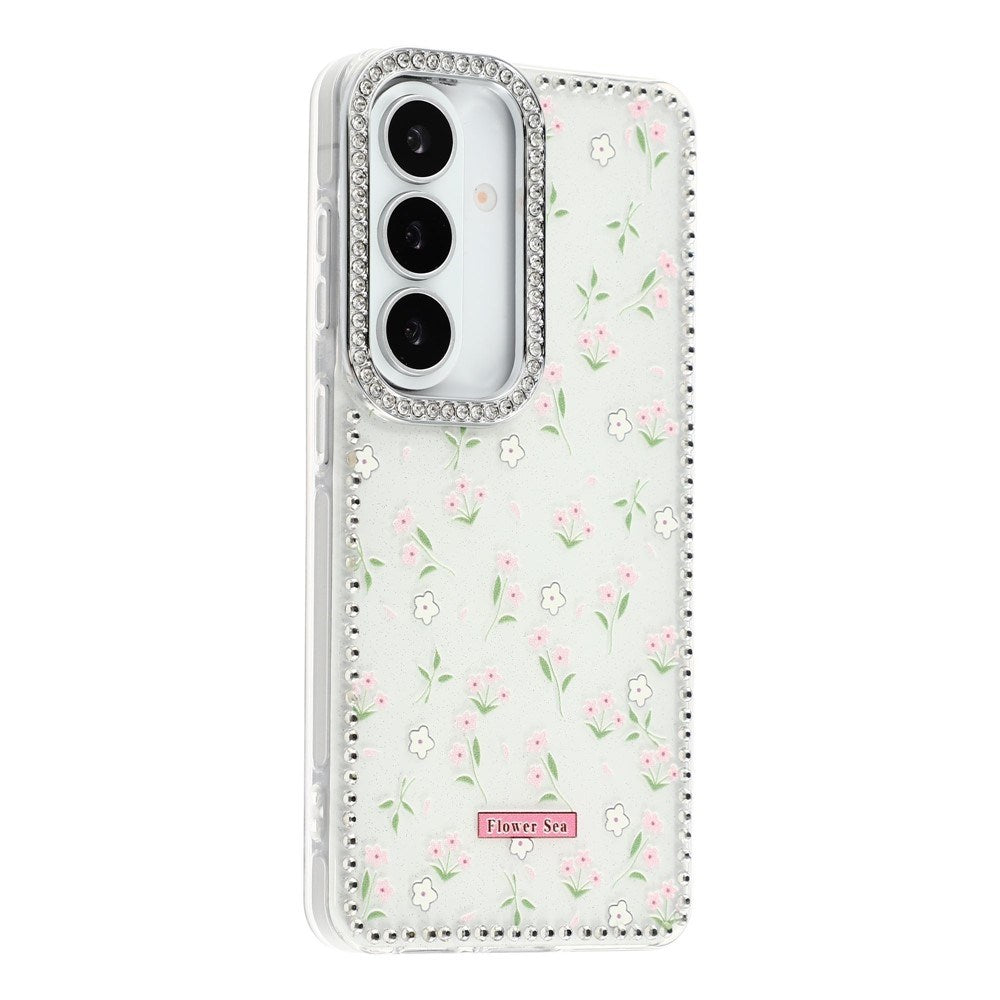 Samsung Galaxy S26 EIDERWOOD Hybrid Mobilcover m. Rhinsten & Blomsterdesign - Hvid / Forårsblomster