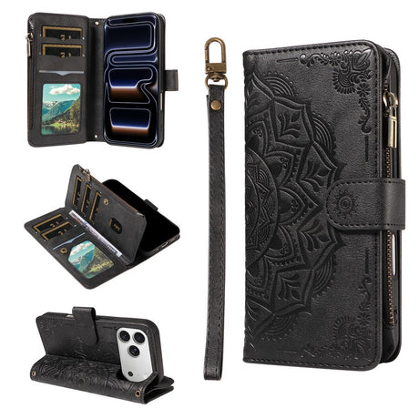 iPhone 17 Pro EIDERWOOD Flipcase m. 9 x Kortholder / Lynlåslomme / RFDI-Blokering / Rem - Sort