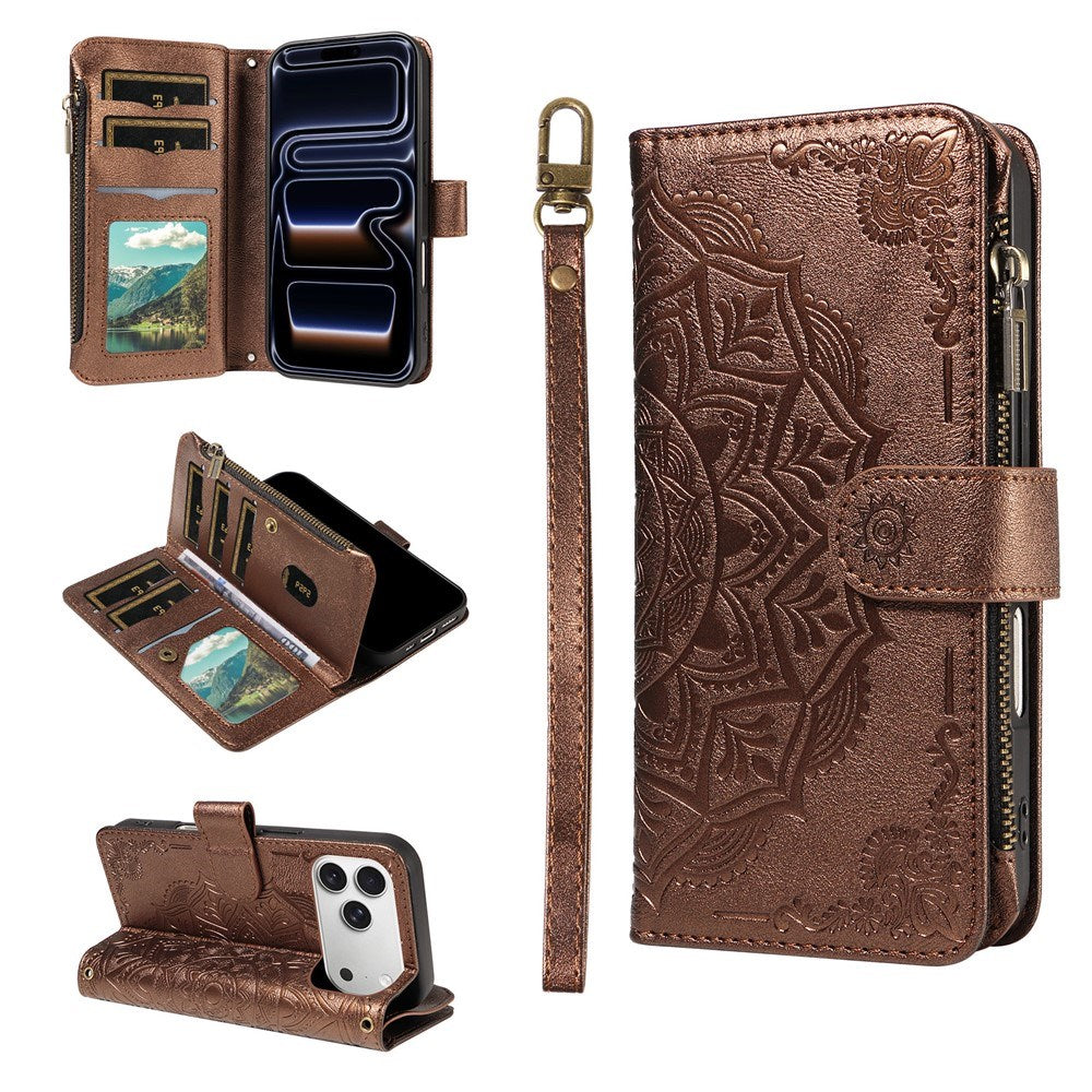 iPhone 17 Pro EIDERWOOD Flipcase m. 9 x Kortholder / Lynlåslomme / RFDI-Blokering / Rem - Brun