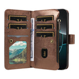 iPhone 17 Pro EIDERWOOD Flipcase m. 9 x Kortholder / Lynlåslomme / RFDI-Blokering / Rem - Brun