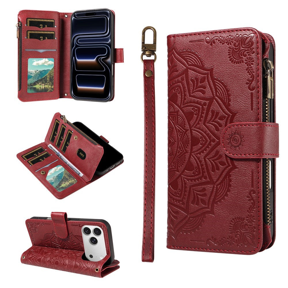 iPhone 17 Pro EIDERWOOD Flipcase m. 9 x Kortholder / Lynlåslomme / RFDI-Blokering / Rem - Rød