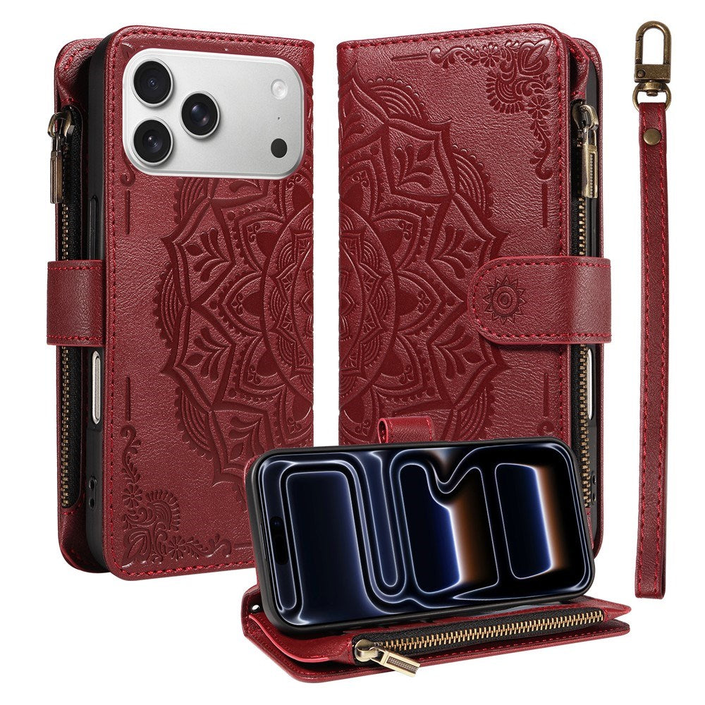 iPhone 17 Pro EIDERWOOD Flipcase m. 9 x Kortholder / Lynlåslomme / RFDI-Blokering / Rem - Rød