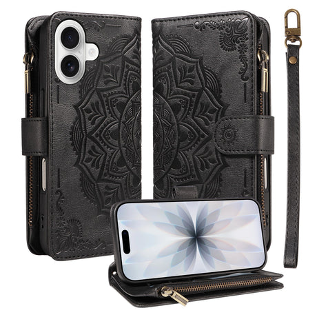 iPhone 17 EIDERWOOD Flipcase m. 9 x Kortholder / Lynlåslomme / RFDI-Blokering / Rem - Sort