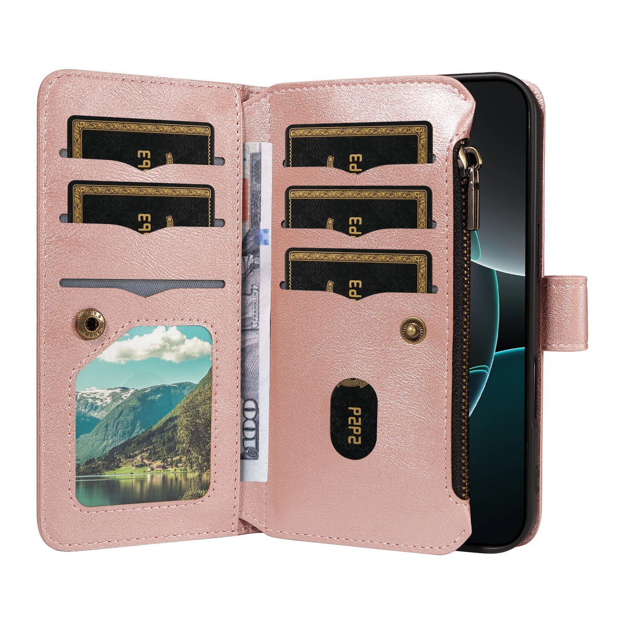 iPhone 17e / 16e EIDERWOOD Flipcase m. 9 x Kortholder / Lynlåslomme / RFDI-Blokering / Rem - Rose Gold