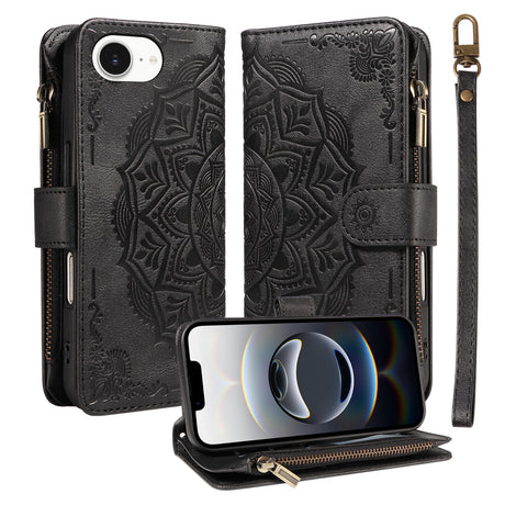 iPhone 17e / 16e EIDERWOOD Flipcase m. 9 x Kortholder / Lynlåslomme / RFDI-Blokering / Rem - Sort