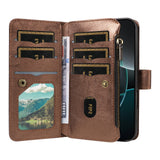 iPhone 17e / 16e EIDERWOOD Flipcase m. 9 x Kortholder / Lynlåslomme / RFDI-Blokering / Rem - Brun
