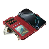 iPhone 17e / 16e EIDERWOOD Flipcase m. 9 x Kortholder / Lynlåslomme / RFDI-Blokering / Rem - Rød