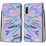 Sony Xperia 10 IV Læder Flip Cover m. Pung og Strop - Farverig Satin