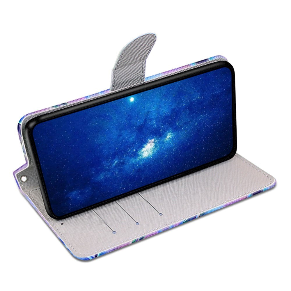 Sony Xperia 10 IV Læder Flip Cover m. Pung og Strop - Farverig Satin