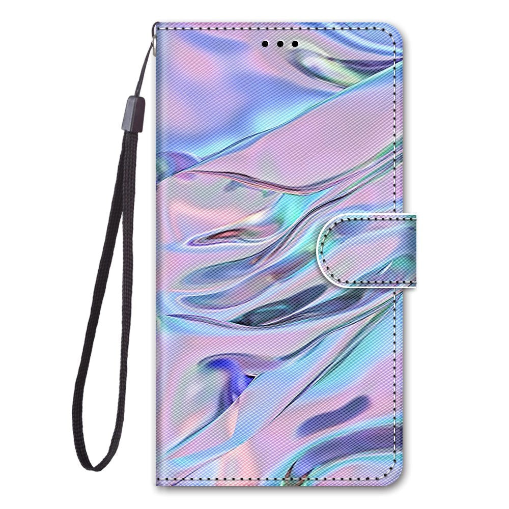 Sony Xperia 10 IV Læder Flip Cover m. Pung og Strop - Farverig Satin