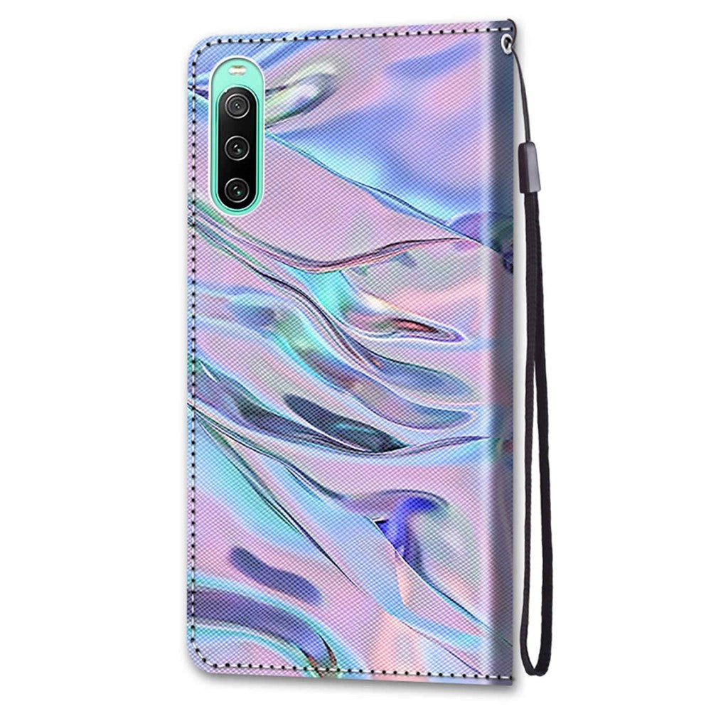 Sony Xperia 10 IV Læder Flip Cover m. Pung og Strop - Farverig Satin