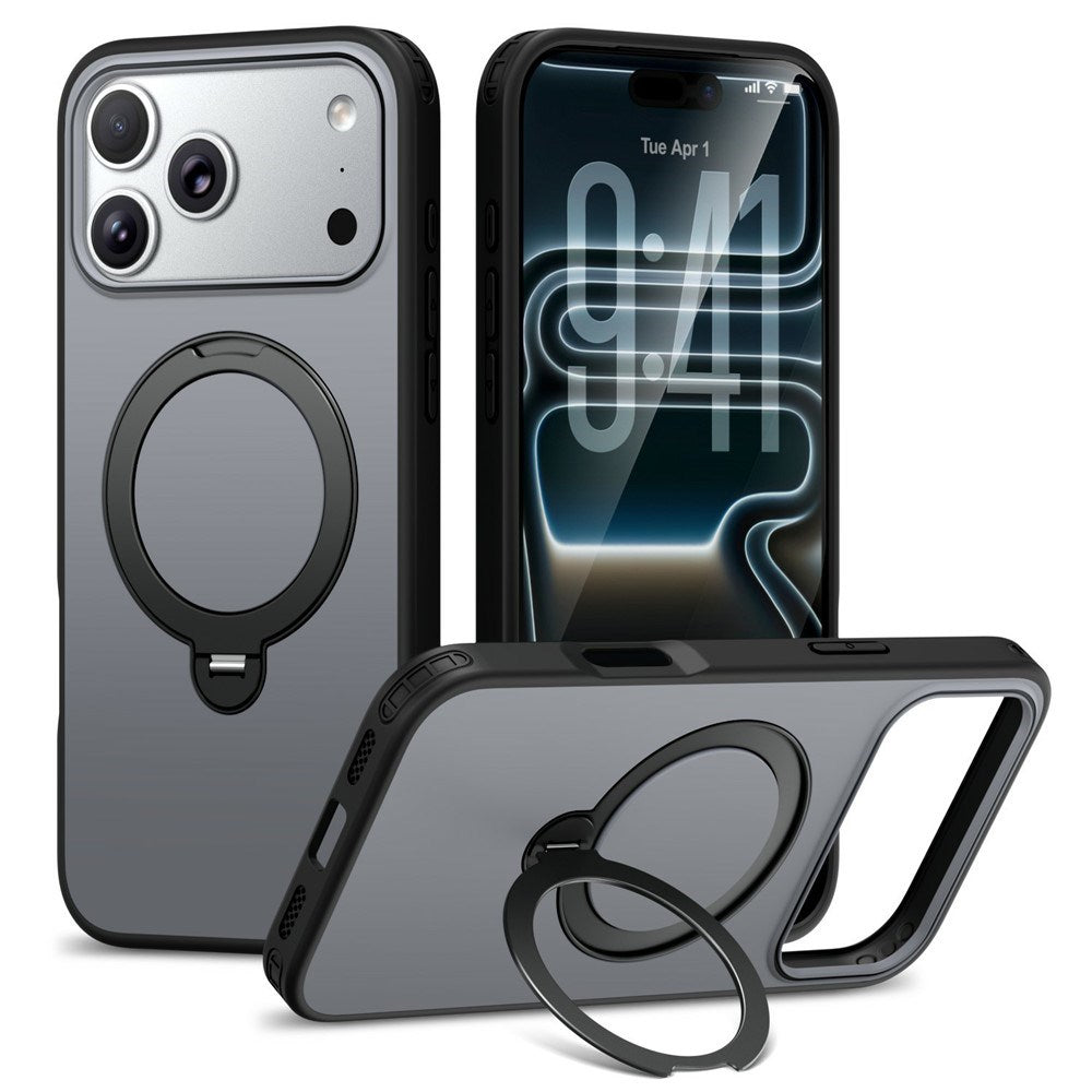 iPhone 18 Pro / 17 Pro EIDERWOOD Hybrid Plast Bagside Cover m. Roterende Kickstand - MagSafe Kompatibel - Sort