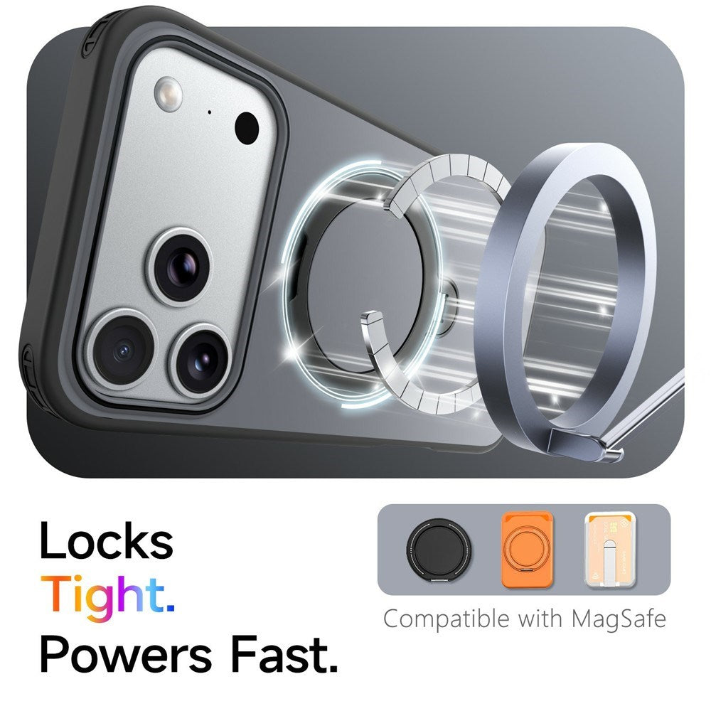 iPhone 18 Pro / 17 Pro EIDERWOOD Hybrid Plast Bagside Cover m. Roterende Kickstand - MagSafe Kompatibel - Sort