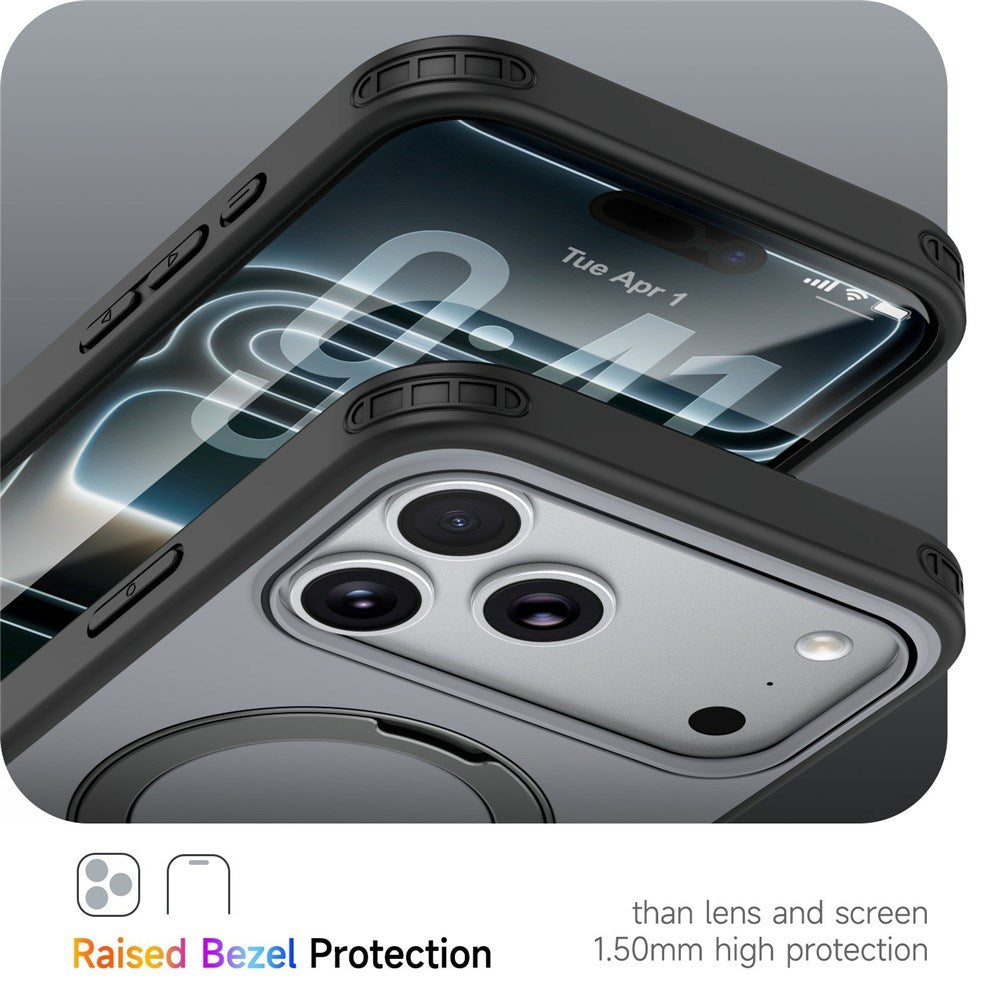 iPhone 18 Pro / 17 Pro EIDERWOOD Hybrid Plast Bagside Cover m. Roterende Kickstand - MagSafe Kompatibel - Sort