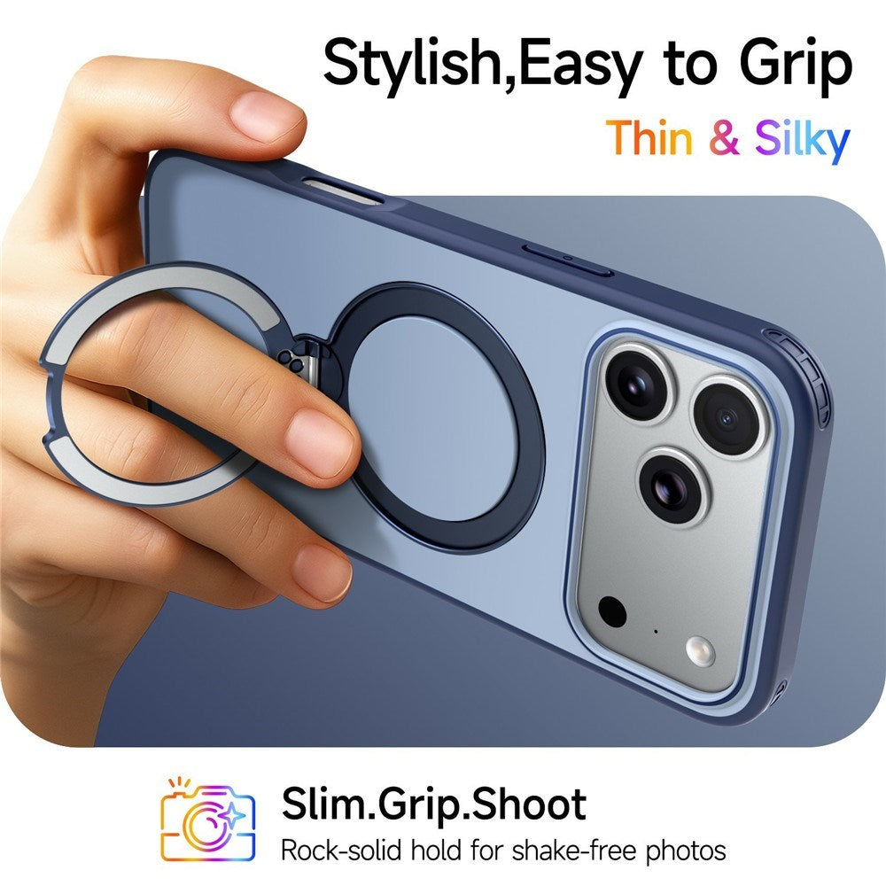 iPhone 18 Pro / 17 Pro EIDERWOOD Hybrid Plast Bagside Cover m. Roterende Kickstand - MagSafe Kompatibel - Blå