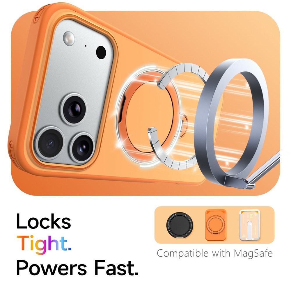 iPhone 18 Pro Max / 17 Pro Max EIDERWOOD Hybrid Plast Bagside Cover m. Roterende Kickstand - MagSafe Kompatibel - Orange