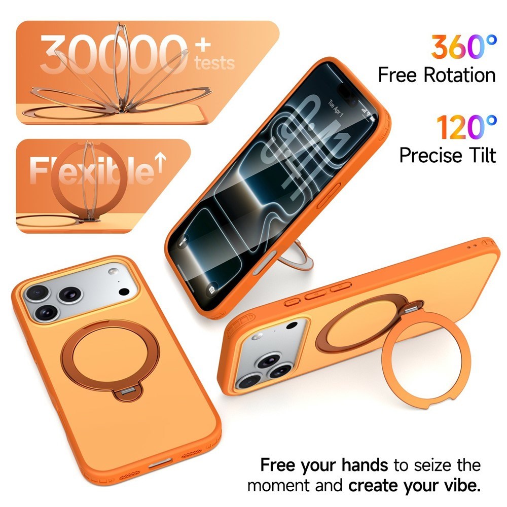iPhone 18 Pro Max / 17 Pro Max EIDERWOOD Hybrid Plast Bagside Cover m. Roterende Kickstand - MagSafe Kompatibel - Orange