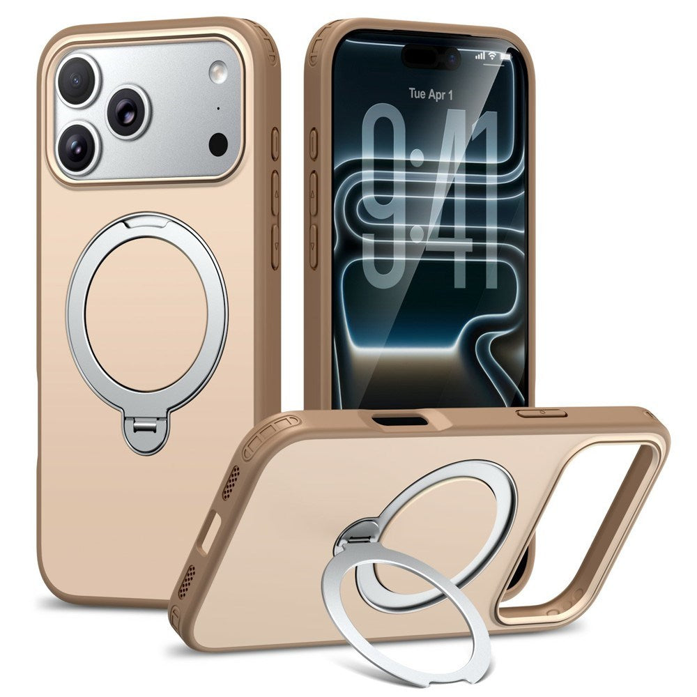 iPhone 18 Pro Max / 17 Pro Max EIDERWOOD Hybrid Plast Bagside Cover m. Roterende Kickstand - MagSafe Kompatibel - Beige
