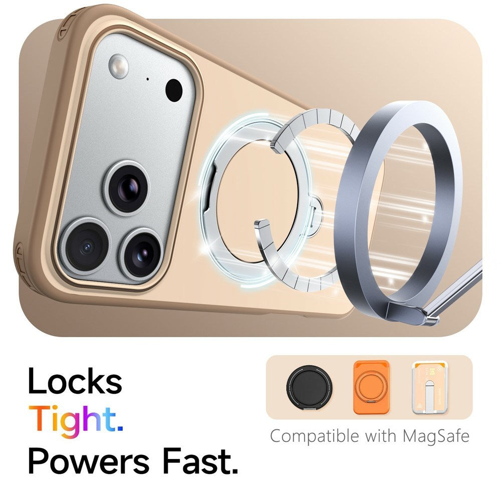 iPhone 18 Pro Max / 17 Pro Max EIDERWOOD Hybrid Plast Bagside Cover m. Roterende Kickstand - MagSafe Kompatibel - Beige