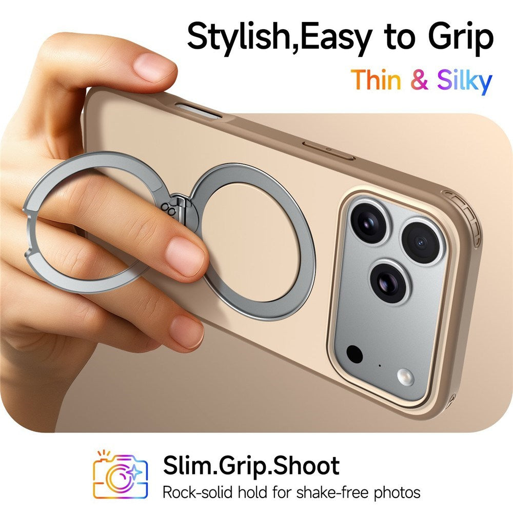 iPhone 18 Pro Max / 17 Pro Max EIDERWOOD Hybrid Plast Bagside Cover m. Roterende Kickstand - MagSafe Kompatibel - Beige