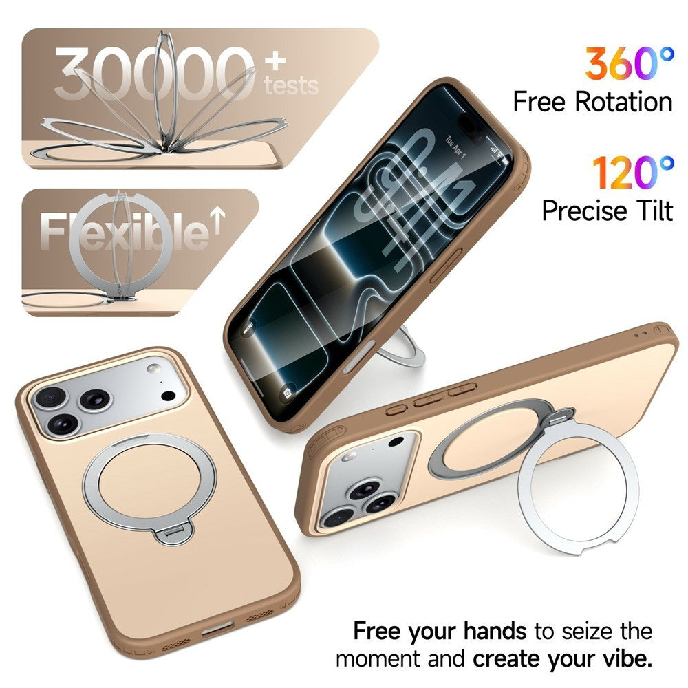 iPhone 18 Pro Max / 17 Pro Max EIDERWOOD Hybrid Plast Bagside Cover m. Roterende Kickstand - MagSafe Kompatibel - Beige