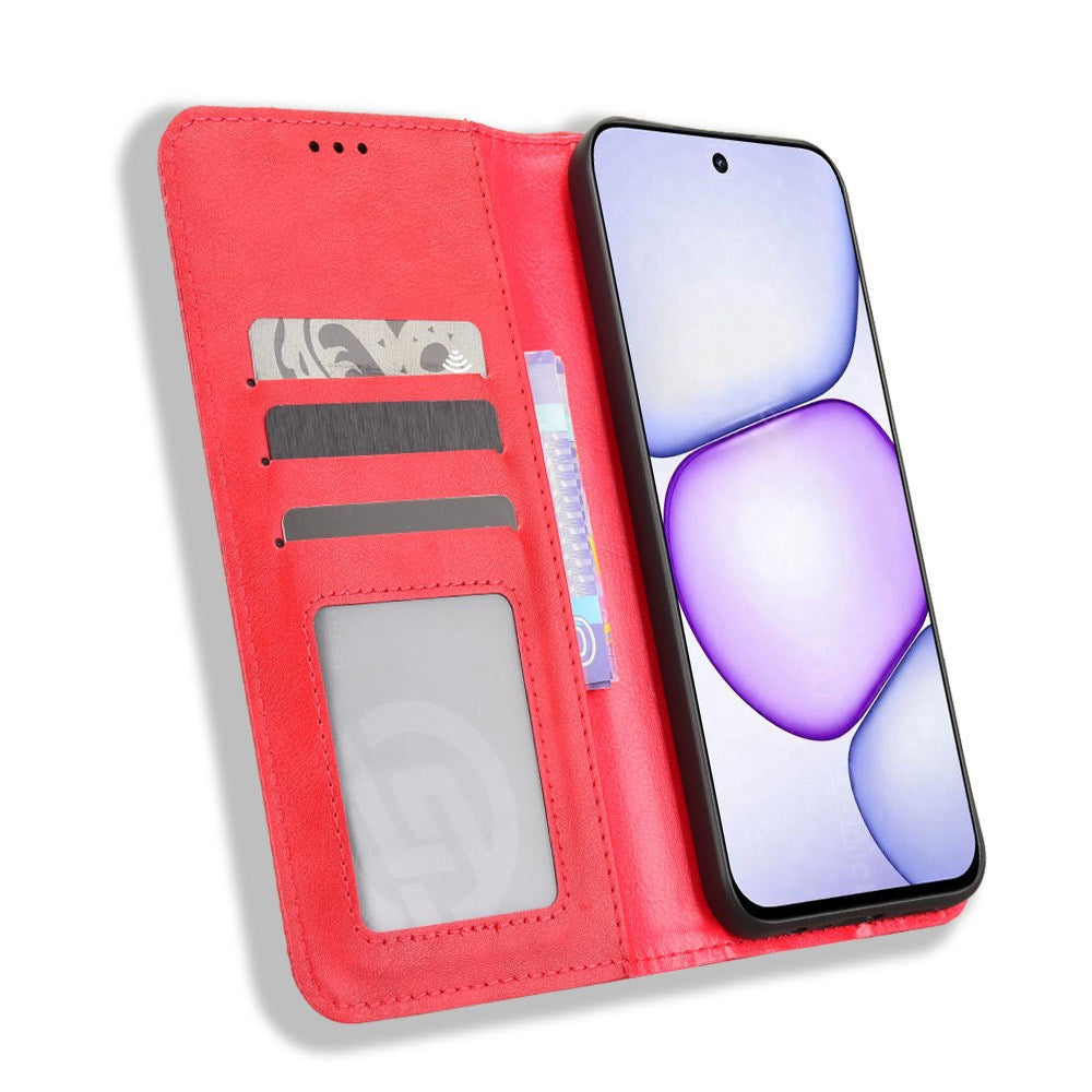 Realme C100 EIDERWOOD Kunstlæder Flip Cover m. Kortholder - Rød