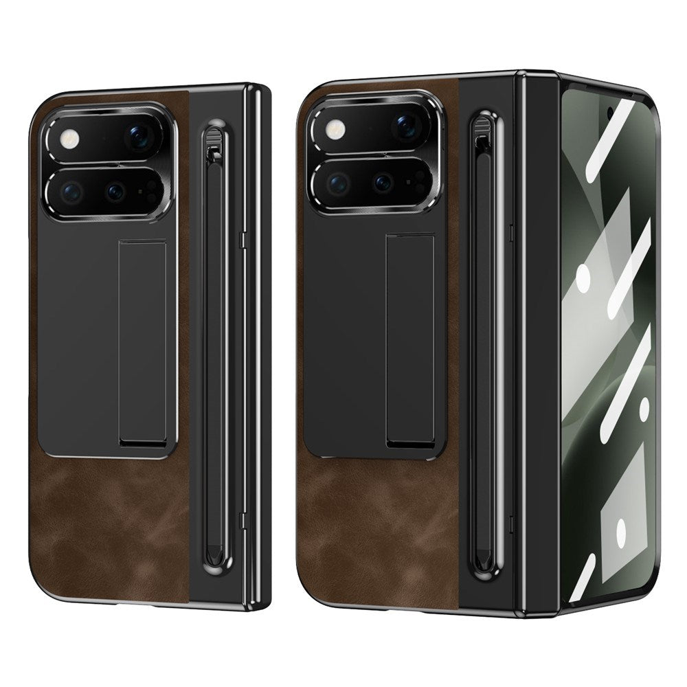 Google Pixel 11 Pro Fold EIDERWOOD Kunstlæder Mobilcover m. Hærdet Glas - Mørkebrun / Sort