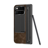 Google Pixel 11 Pro Fold EIDERWOOD Kunstlæder Mobilcover m. Hærdet Glas - Mørkebrun / Sort