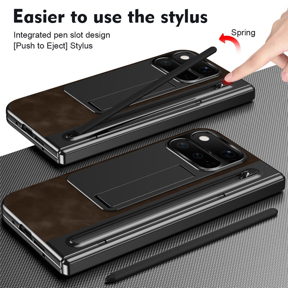 Google Pixel 11 Pro Fold EIDERWOOD Kunstlæder Mobilcover m. Hærdet Glas - Mørkebrun / Sort