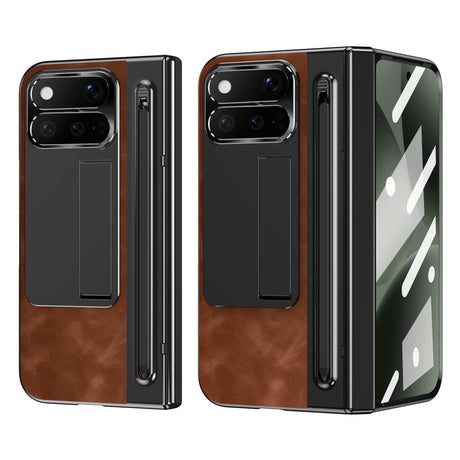 Google Pixel 11 Pro Fold EIDERWOOD Kunstlæder Mobilcover m. Hærdet Glas - Brun / Sort