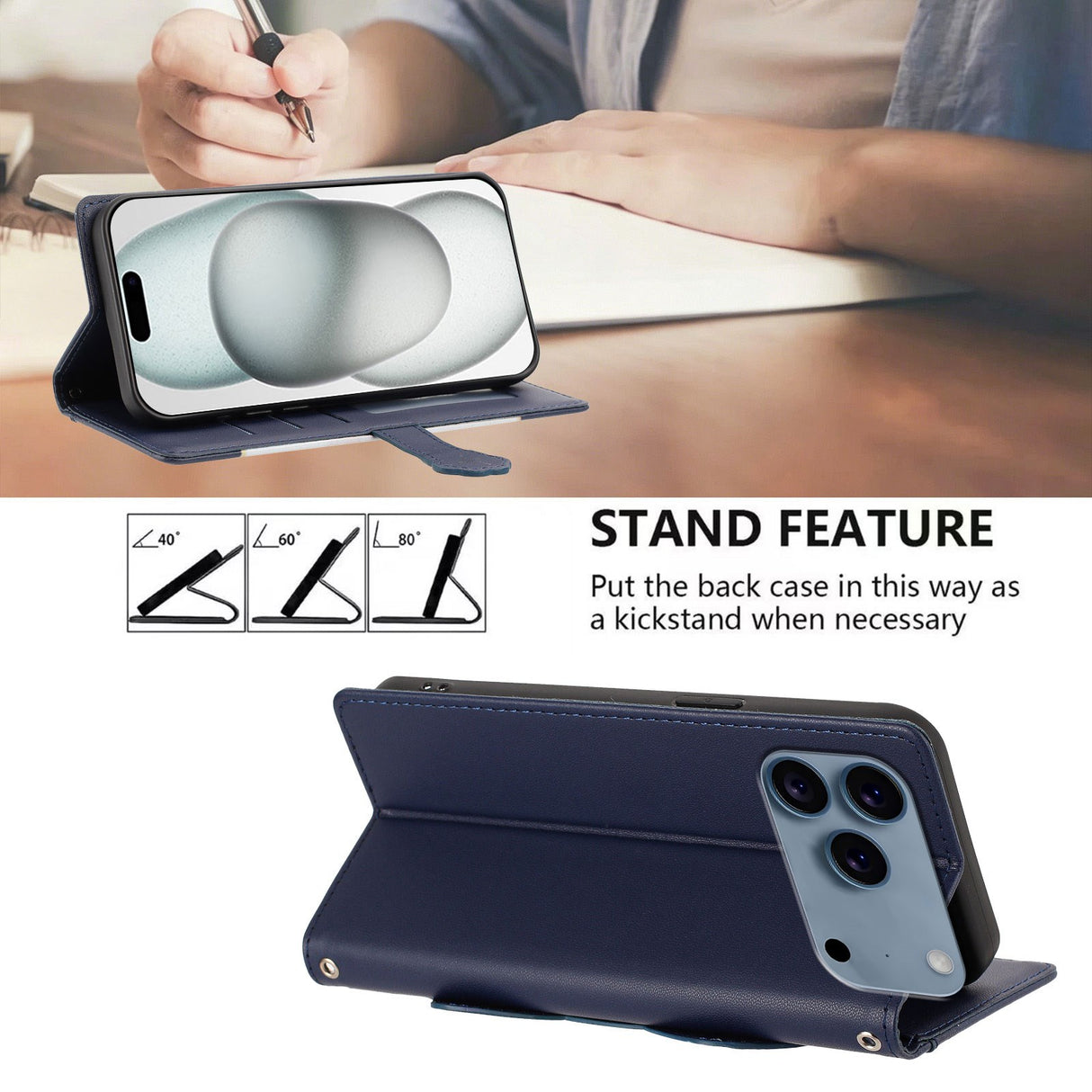 iPhone 18 Pro Max / 17 Pro Max Flip Cover - 3D Katteører - Kortholder - Ståfunktion - Lilla