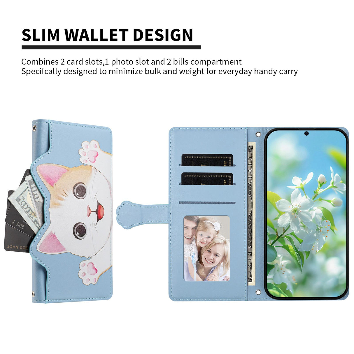 iPhone 18 / 17 Flip Cover - 3D Katteører - Kortholder - Ståfunktion - Blå