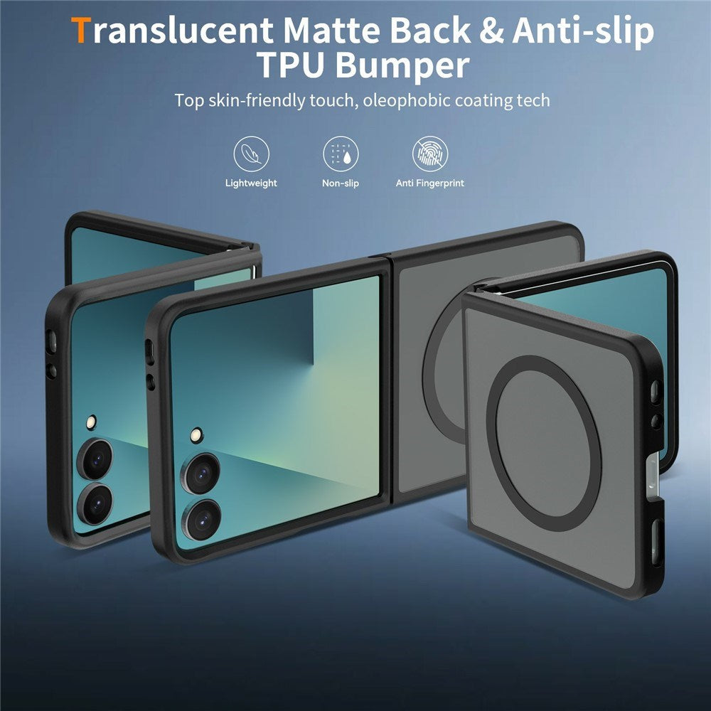 Samsung Galaxy Z Flip8 Mat Fleksibelt Plast Bagside Cover - MagSafe Kompatibel - Sort
