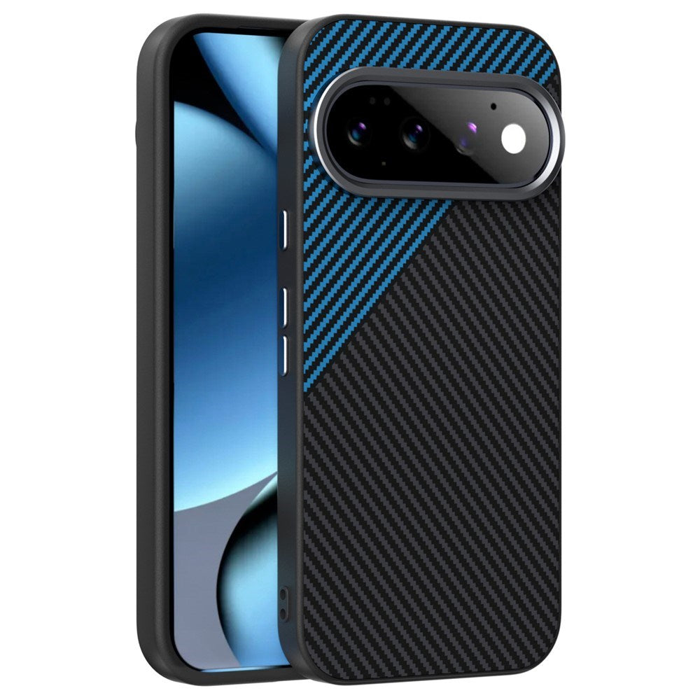 Google Pixel 11 ABEEL Hybrid Mobilcover m. Karbonfibretekstur - Sort / Blå