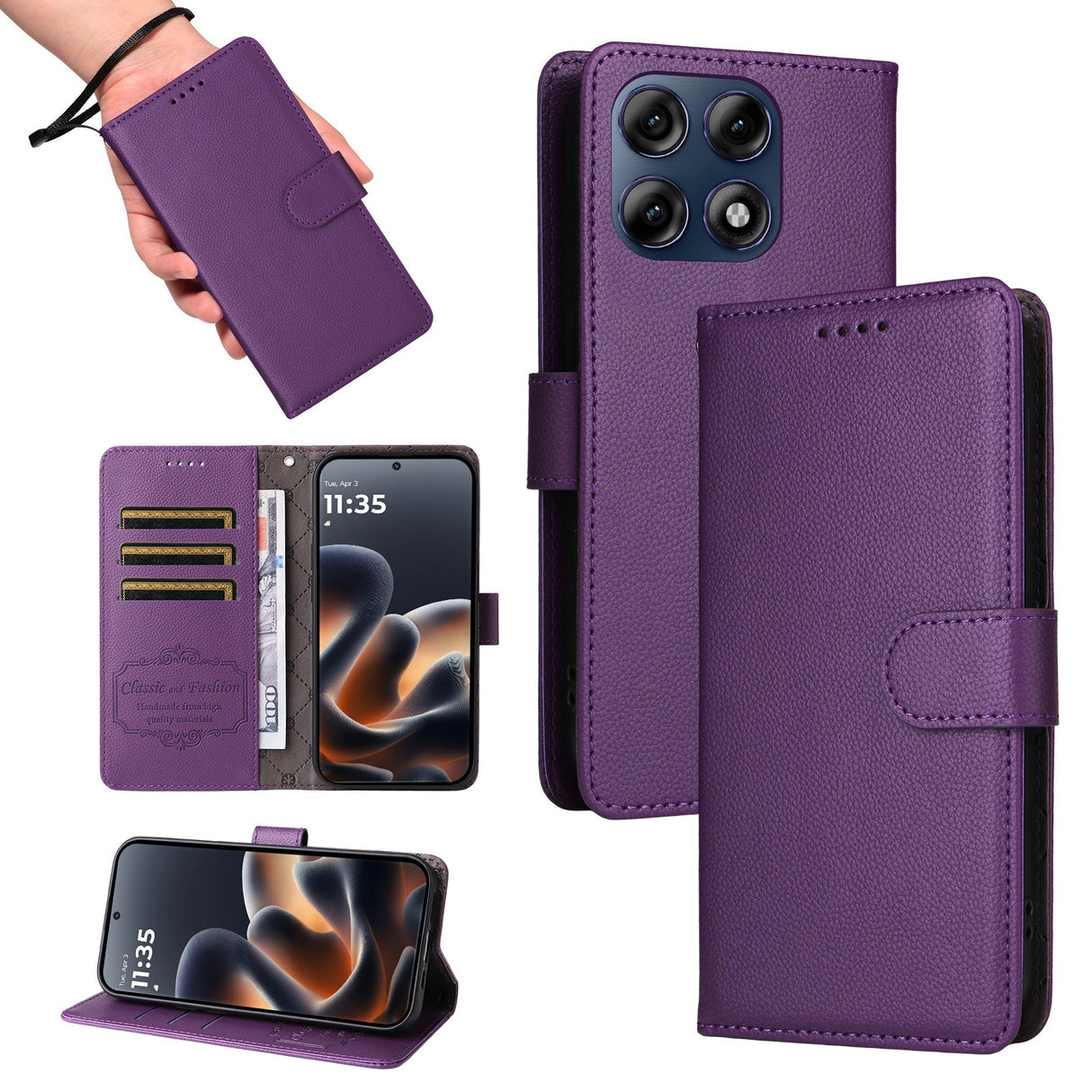 Motorola Edge 70 Pro EIDERWOOD Kunstlæder Flip Cover m. Strop & Ståfunktion - Lilla