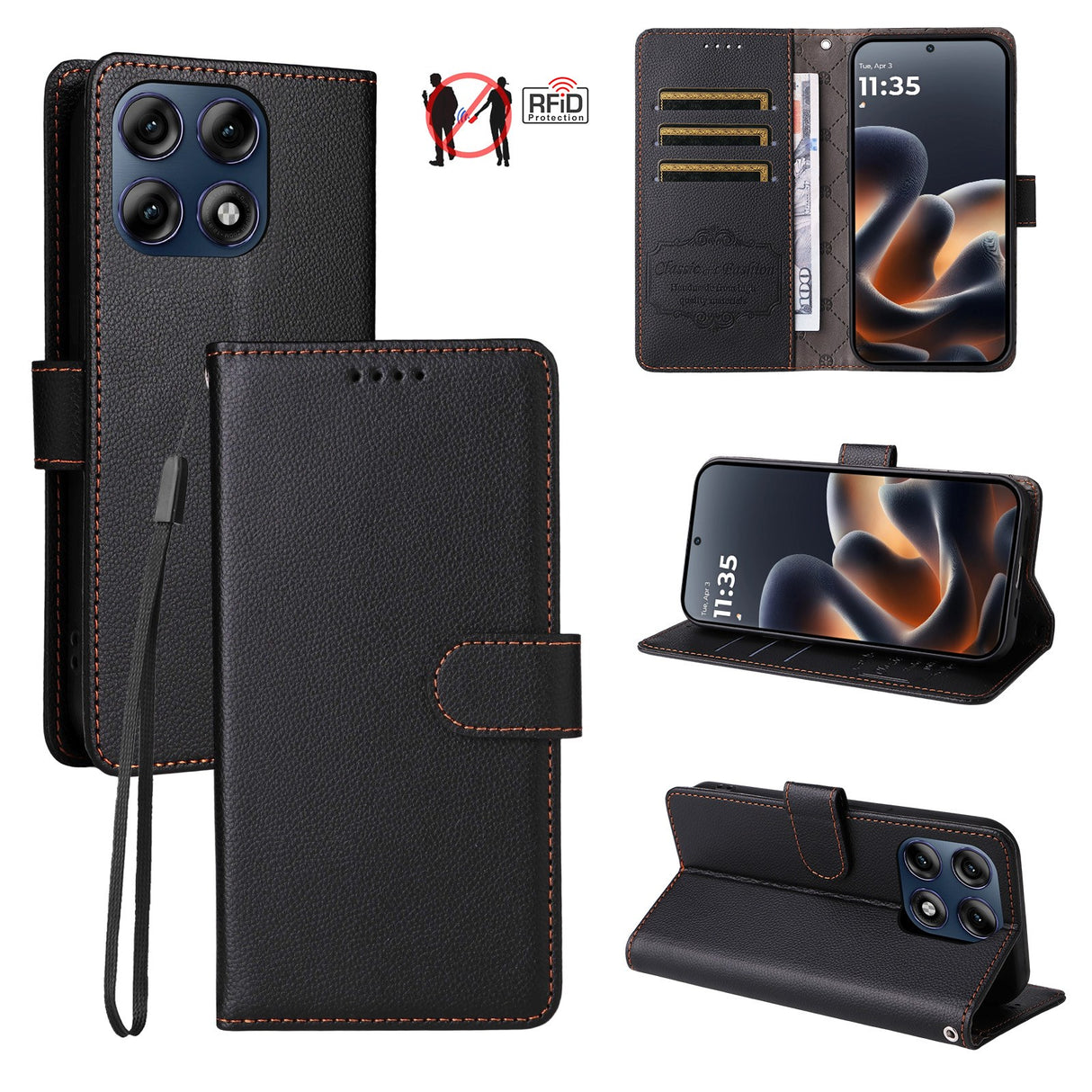 Motorola Edge 70 Pro EIDERWOOD Kunstlæder Flip Cover m. Strop & Ståfunktion - Sort